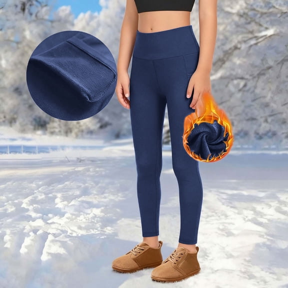 Hurxie Girls Athletic Leggings Kids Workout High Waisted Stretchy Running Yoga Pants with Pockets Navy,4 Years