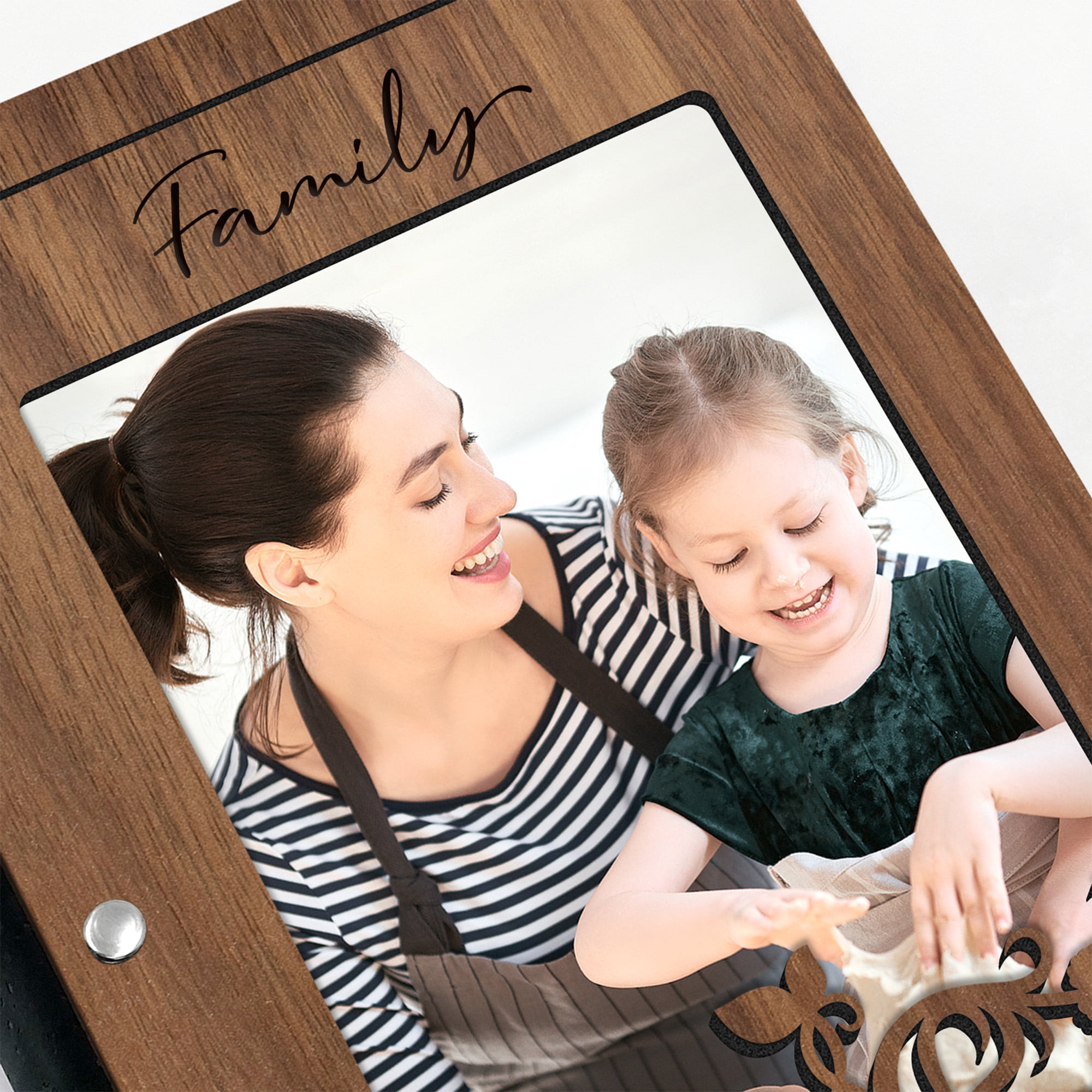 Handmade Recipe Book with Wood Cover, Photo Sleeve on Cover, Blank Recipe Cards, Banner Design, Family Recipe Book. Walnut