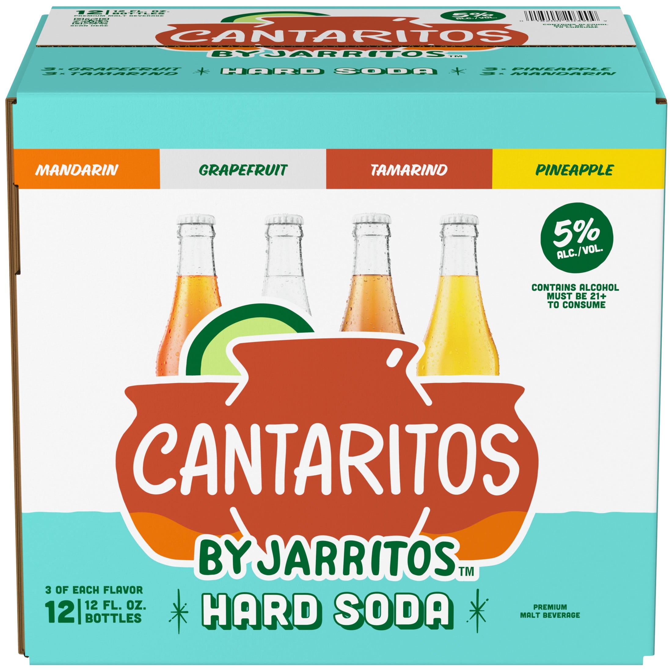 Cantaritos Jarritos Variety Pack Hard Soda 12 Pack, 12 fl oz Glass Bottles, 5% ABV