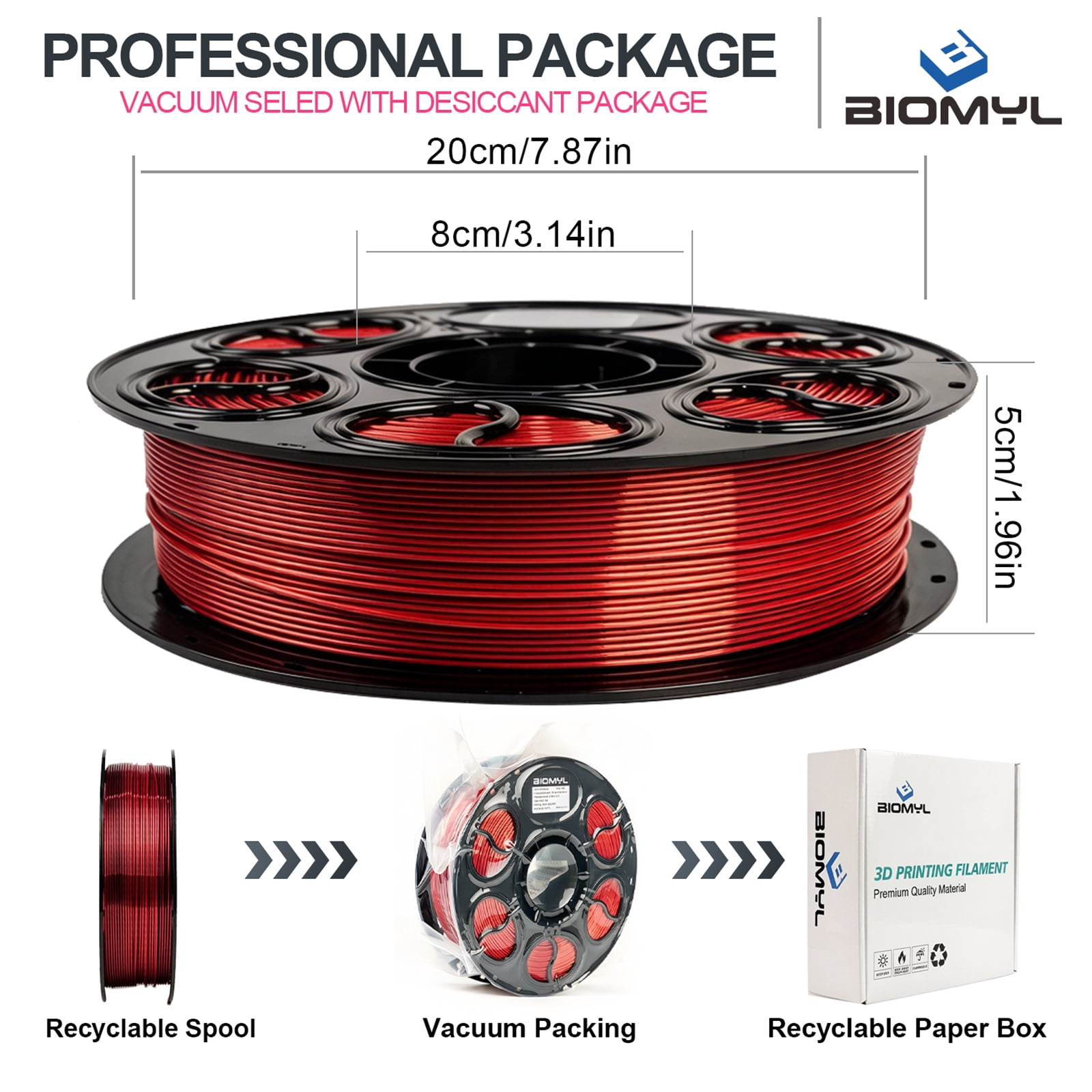 BIOMYL PLA 3D Printer Filament, PLA Filament 1.75mm Dual Black/Red Color Filament Silk PLA, 1kg Spool, Accuracy +/- 0.03mm