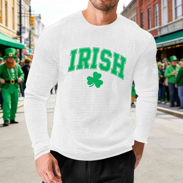 Amzcrzy - Sudadera Para Hombre, Estilo Informal, Holgada, Elástica, Para Fitness, Para El Hogar, Con Estampado Del Día De San Patricio, Manga Larga Y Cuello Redondo, Color Blanco, Xl
