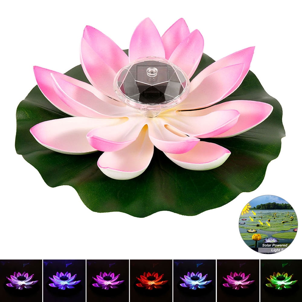 Outdoor Solar Floating Lotus Light Pool Garden Water Flower LED Lamp Light Tools 