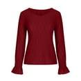 thumbnail image 4 of biudgviw Fall Tops for Women Trendy V Neck Ruffle Long Sleeve Solid Color Shirts Lounge Vacation Basic T-Shirts, 4 of 6
