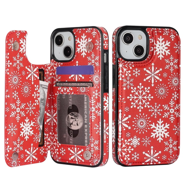 Funda tipo cartera HAOPINSH para iPhone 13 6.1 con tarjetero Papá Noel
