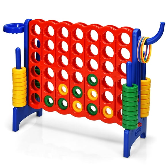 Topbuy 4-to-Score Giant Game Set for Kids Educational Toys with Ring Game and Basketball Hoop Indoor Outdoor