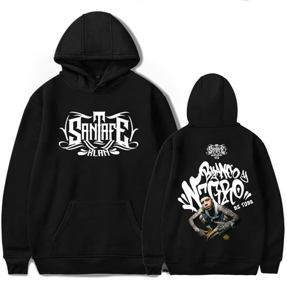 Santa Fe Klan Hoodie Blanco y Negro US Tour Merch 2024 New Unisex Fashion Casual Long Sleeve Sweatshirt