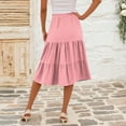 thumbnail image 4 of WTOBBY Women's Casual High Waist Drawstring A-line Solid Color Skirt with Pockets, Flowy Maxi Design for Everyday Wear, Bohemian Style Elastic Waist Skirt,Pink 2XL, 4 of 5