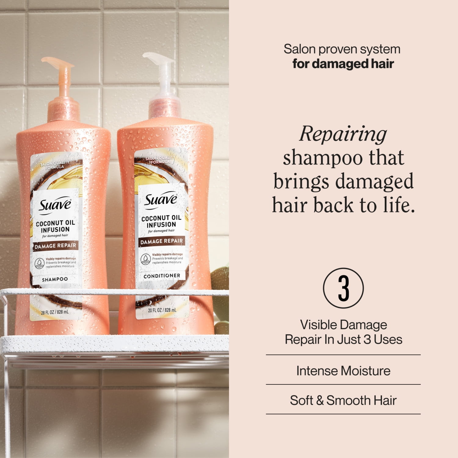Suave Coconut Oil Infusion Shampoo for Damaged Hair, 28 FL OZ Pump