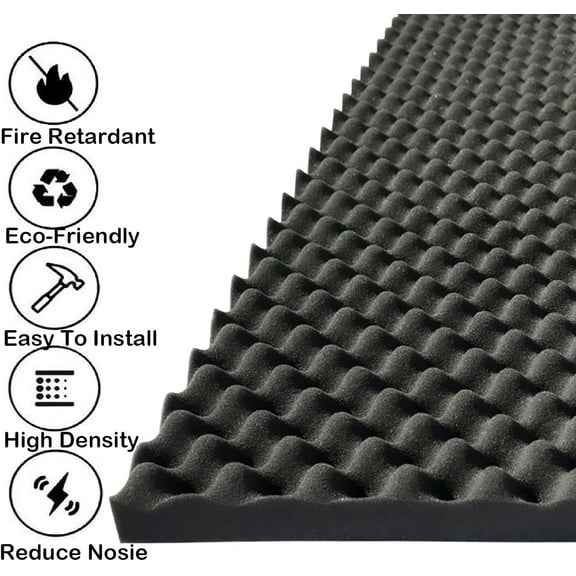 2 PCS Acoustic Panels 48x24x2 Inch Crate Foam Soundproof Wall Panels Fireproof Noise Cancelling Studio Foam Black