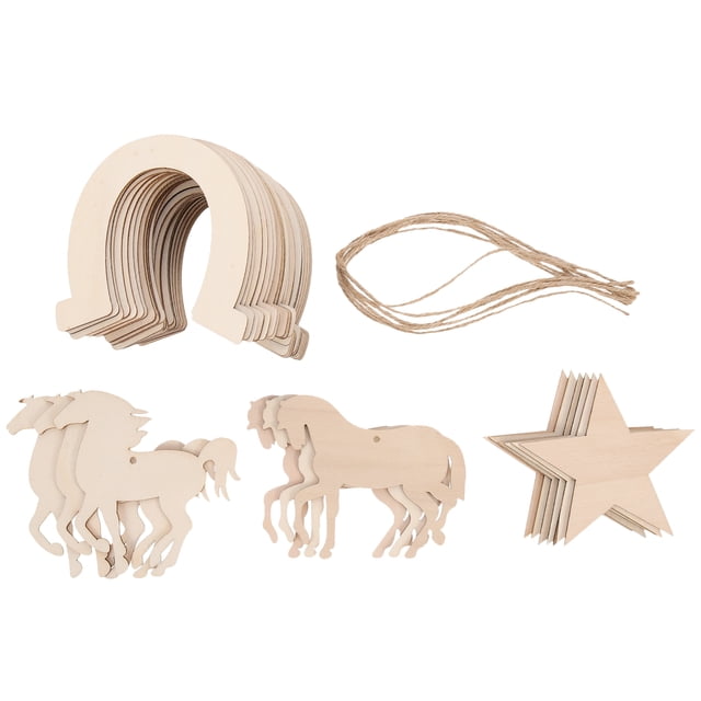 36 piezas de figuras de caballos de madera sin terminar, rodajas de herradura de madera para manualidades DIY