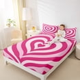 thumbnail image 4 of Manfei Romantic Love Heart Queen Sheet Sets, Pink Stripes Abstract Flat Sheet, Kawaii Cute Cartoon Queen Fitted Sheet, Microfiber Bedroom Decor, 4pcs, 4 of 7