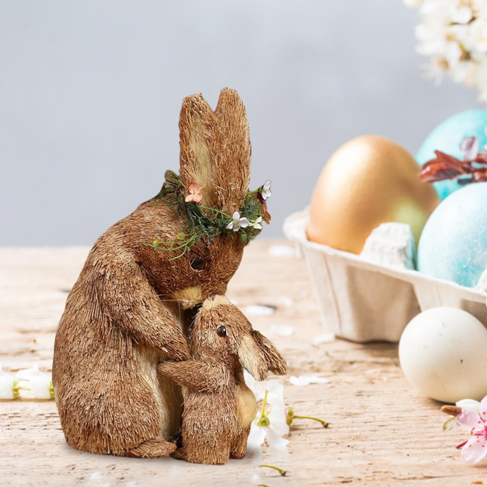 Cute Straw Easter Rabbit Bunny Sculpture Crafts Standing for garden and home and indoor and outdoor Wedding Party Decoration 24x15x33cm