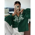 thumbnail image 2 of Women'S Embroidered Linen Shirts Button Up Sleeve V Neck Boho Blouse Green XL, 2 of 8