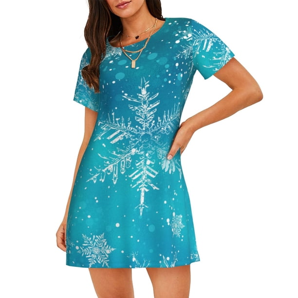 Fotbe Christmas Snow Bata de Dormir para Mujer con Estampado, Camisón de Algodón de Manga Corta, Ropa de Dormir Casual