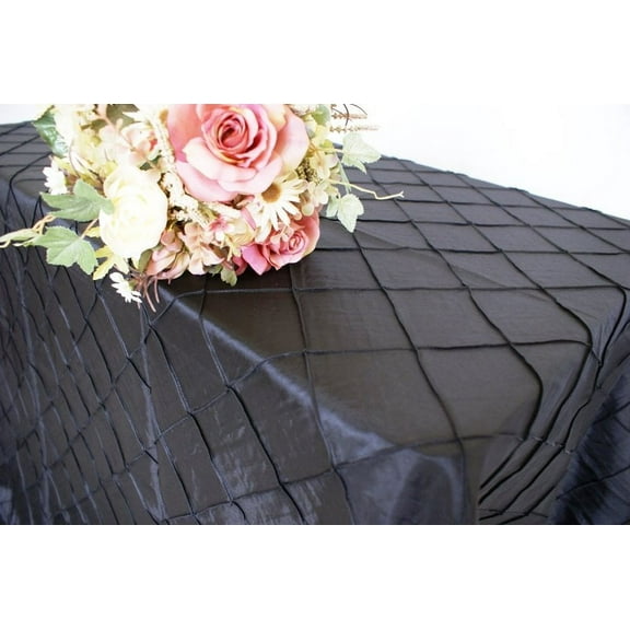 Wedding Linens Inc. 90"x156" Rectangular Pintuck Taffeta Linen Tableccloth for Party Wedding Reception Catering Dining Home Table Cover Linens - Black