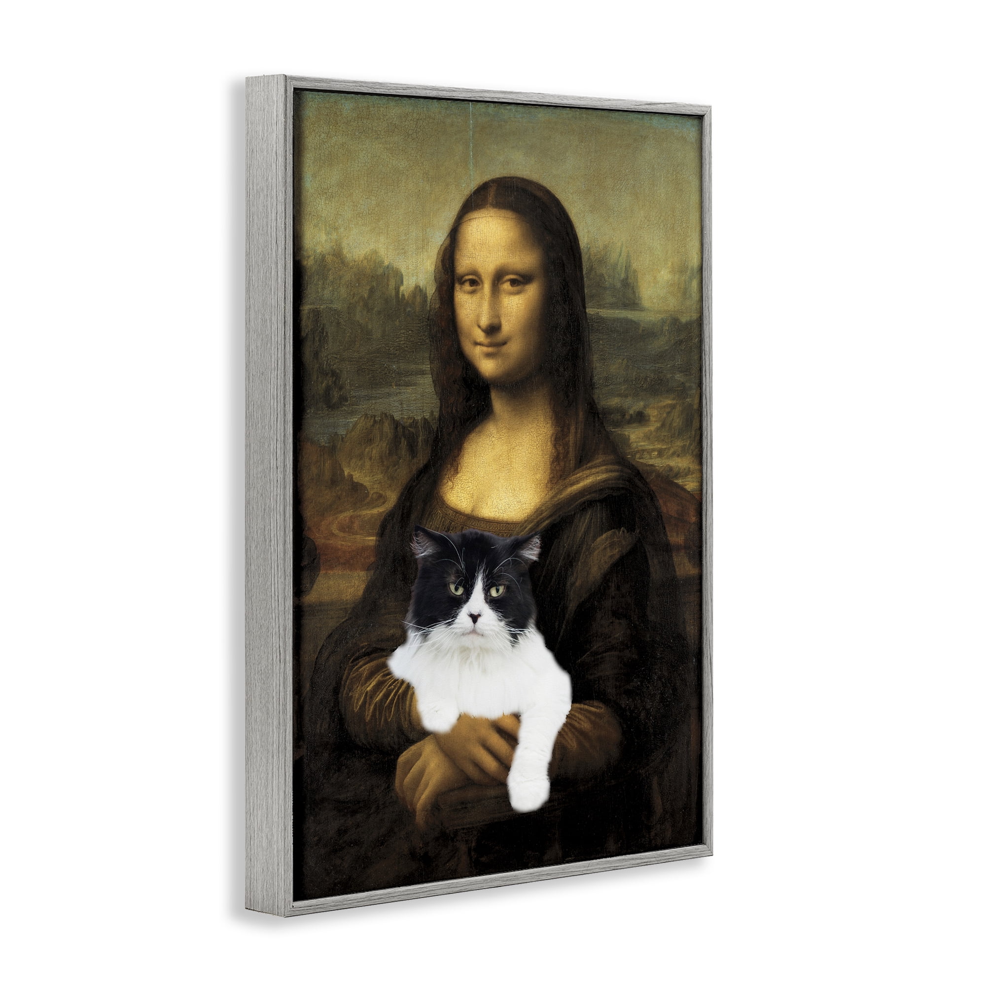 Mona Lisa Cat Lady Gray Framed Giclee Art, design by Masters Redux