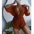 thumbnail image 2 of Conjunto de traje de baño de 3 piezas para mujer, sujetador con cuello Halter, bragas de corte alto, traje de baño de verano con cubierta, Color caramelo L, 2 of 5