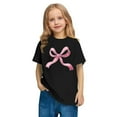 thumbnail image 2 of Girls' Black Bow Graphic T-Shirt - Soft Polyester Spandex, Crew Neck Short Sleeve, Comfortable Casual Tee for Kids 4-12, Fade-Resistant Print for School & Playdates,Size 5 T, 2 of 8