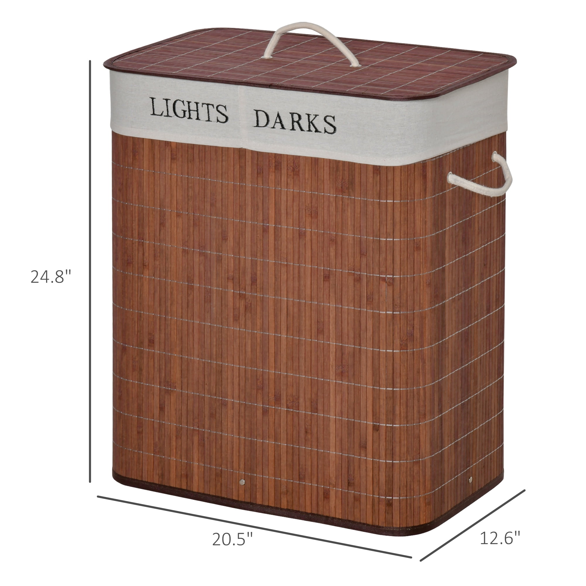 HOMCOM Bamboo Laundry Basket, Collapsible Laundry Hamper, Brown