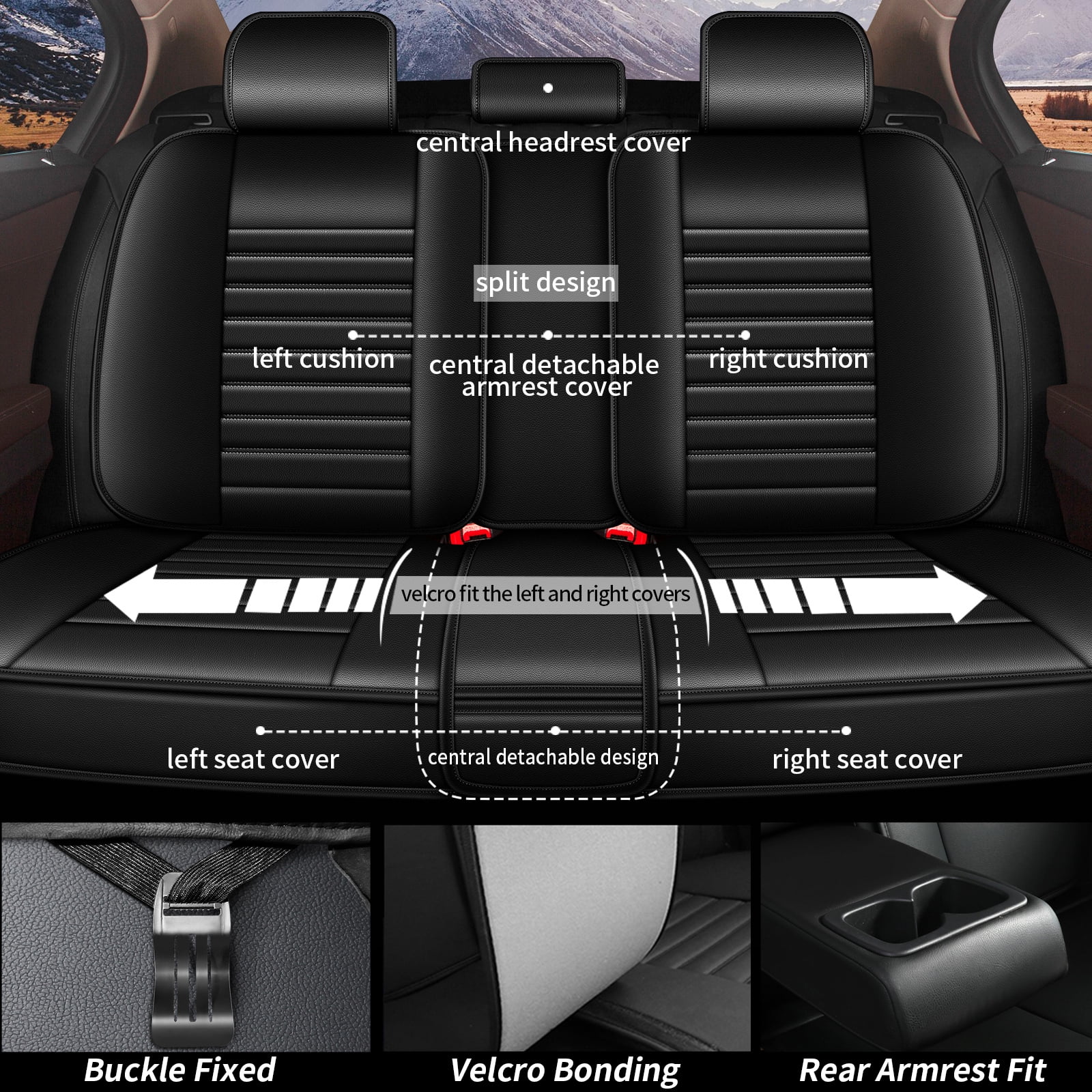 AOMSAZTO Car 5-Seat Covers Front & Rear Full Set Faux Leather Seat Cushion Protector Waterproof Black For Toyota 4Runner 2003-2023