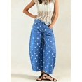 thumbnail image 5 of Women'S Polka-Dot Print High-Waist Seamed Wide-Leg Cropped Casual Pants Lake Blue M, 5 of 9