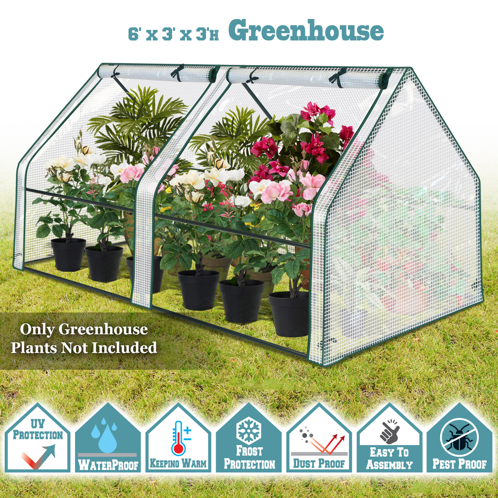 Sunrise Garden Flower Greenhouse Portable Mini Greenhouse House Yard for Plants/Vegetables (3'x6'x3')