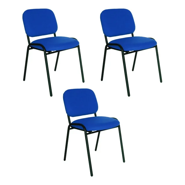 Offiho Set de 3 Silla para Oficia, Sala de Espera, Consultorio con Tapiz de Tela Color Azul