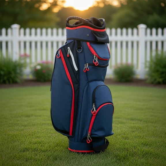 Resenkos 9.5 Inch 14-Way Divided Golf Cart Bag with Rain Hood – Black/Navy Nylon Travel-Ready Bag for Electric & Push Carts