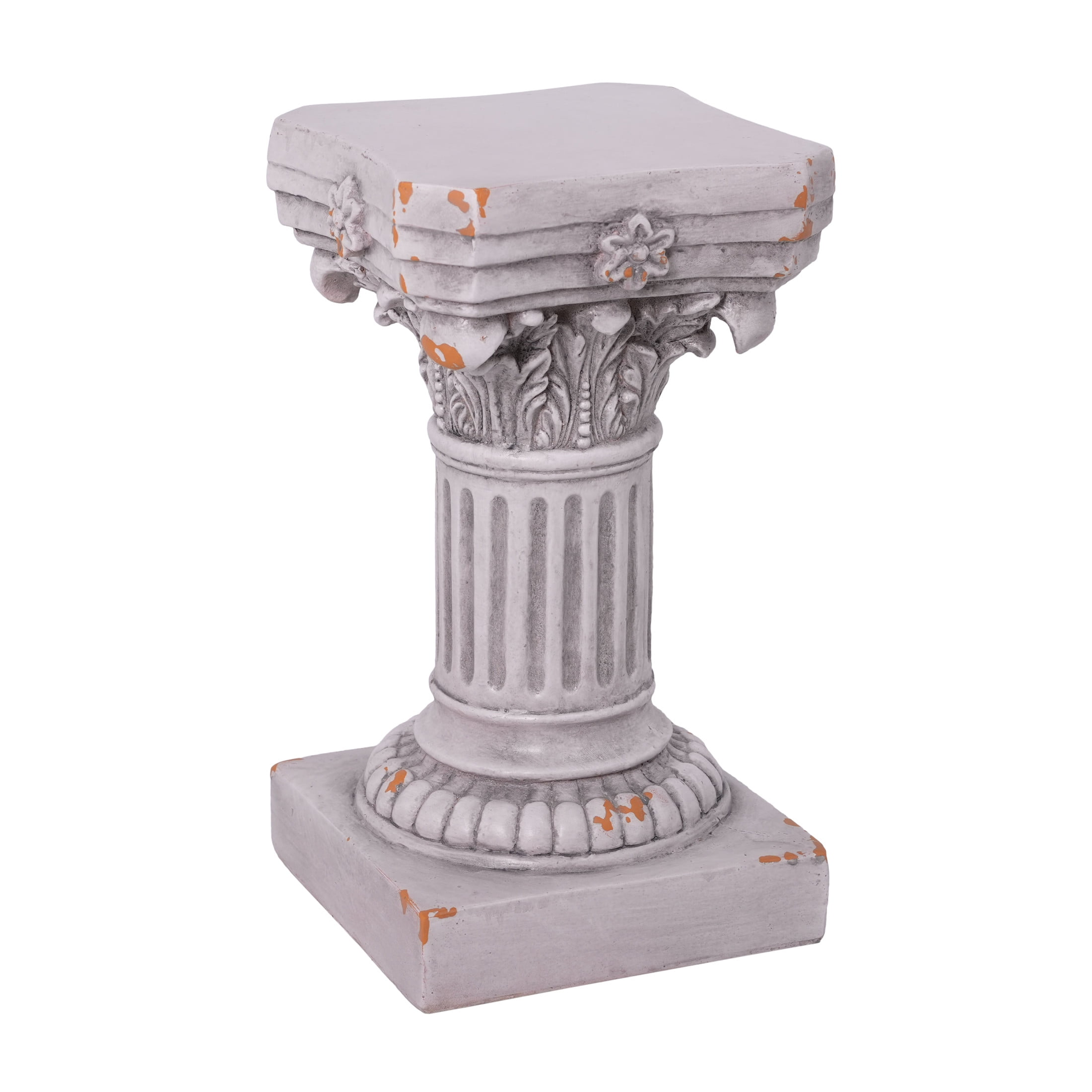 Christopher Knight Home 16.7" Corinthian Pedestal Plant Stand, MGO Indoor Outdoor Side Table, Antique White