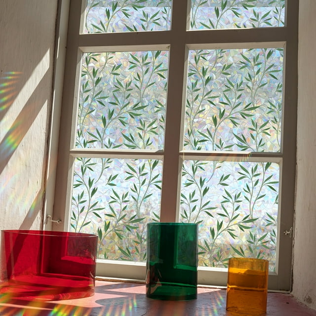 Película para ventana, película decorativa para privacidad de ventana, hojas de vides verdes, pegatinas estáticas de doble cara para ventana de vidrio para oficina en casa