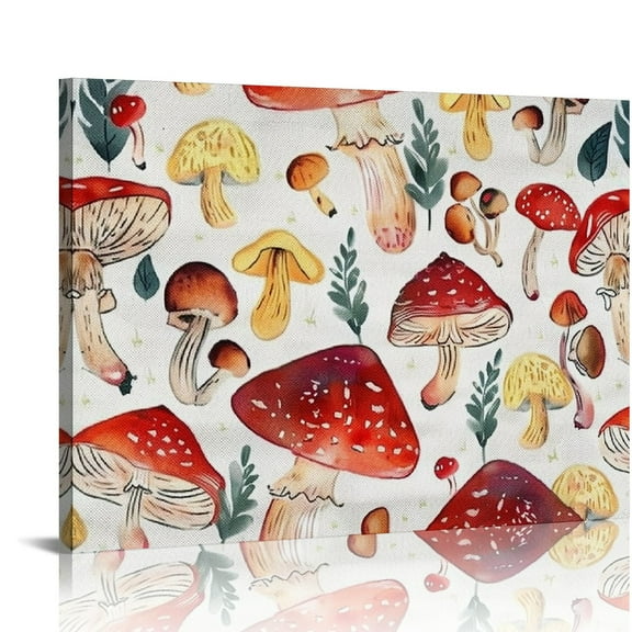 Fenyluxe Mushroom Theme Wall Decor for Bedroom and Kitchen - Modern Canvas Prints Ready To Hang Art Decor for Home - Aesthetic Room Art Decor 16x12in