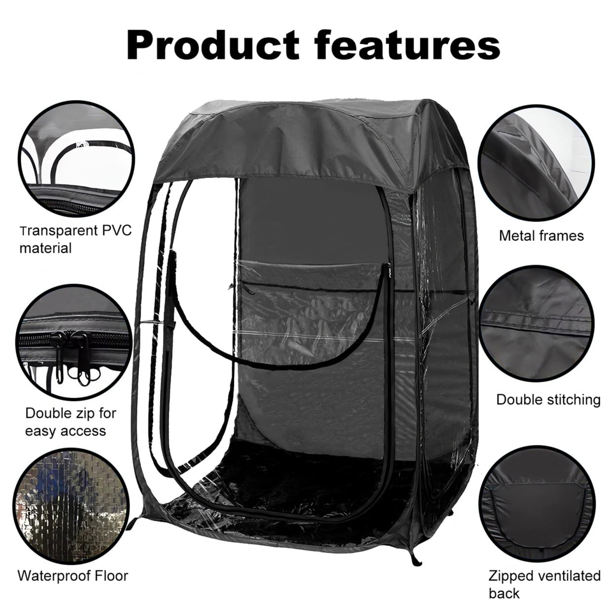 Portable Pop Up Sports Tent For Outdoor Events, Fishing And Camping, Weatherproof Shelter Against Wind And Rain, Compact Black Design