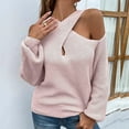 thumbnail image 3 of Suéter de punto para mujer, jersey de manga larga, blusa tipo túnica con hombros descubiertos, suéter sexy, prendas de punto básicas elegantes e informales, suéter de punto fino acanalado, 3 of 4