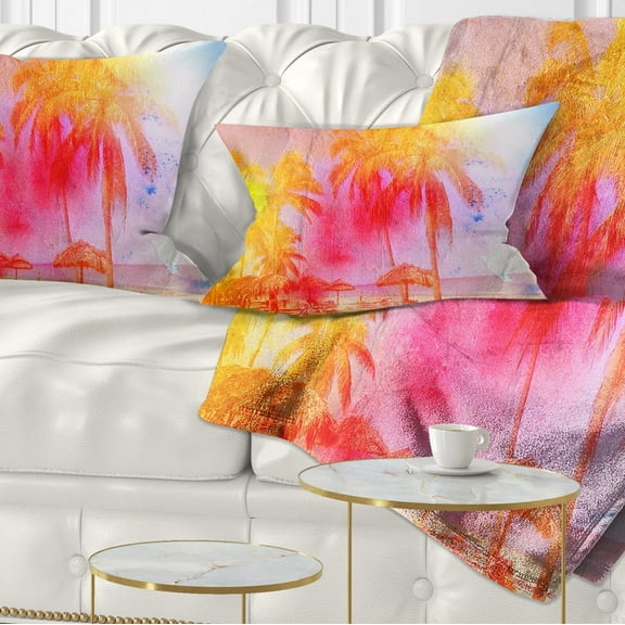 Designart Retro Palms Yellow Watercolor - Trees Painting Throw Pillow - 12x20