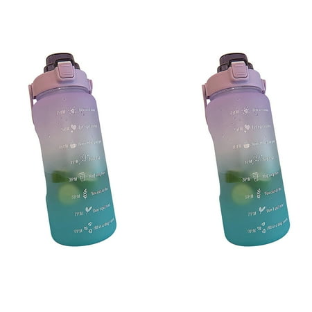 

2X 2L Large Capacity Water Bottle with Bounce Cover Time Scale Reminder Frosted Cup for Outdoor Fitness Training Purple