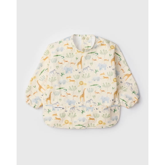 Loulou Lollipop Soft Waterproof Long Sleeve Baby Bib, Easy to Clean, Adjustable, Safari Jungle Design