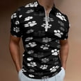 thumbnail image 2 of White Dog Paw Retro Style Men Zipper T-shirt Summer Casual Short Sleeve T-shirt Top, 2 of 7