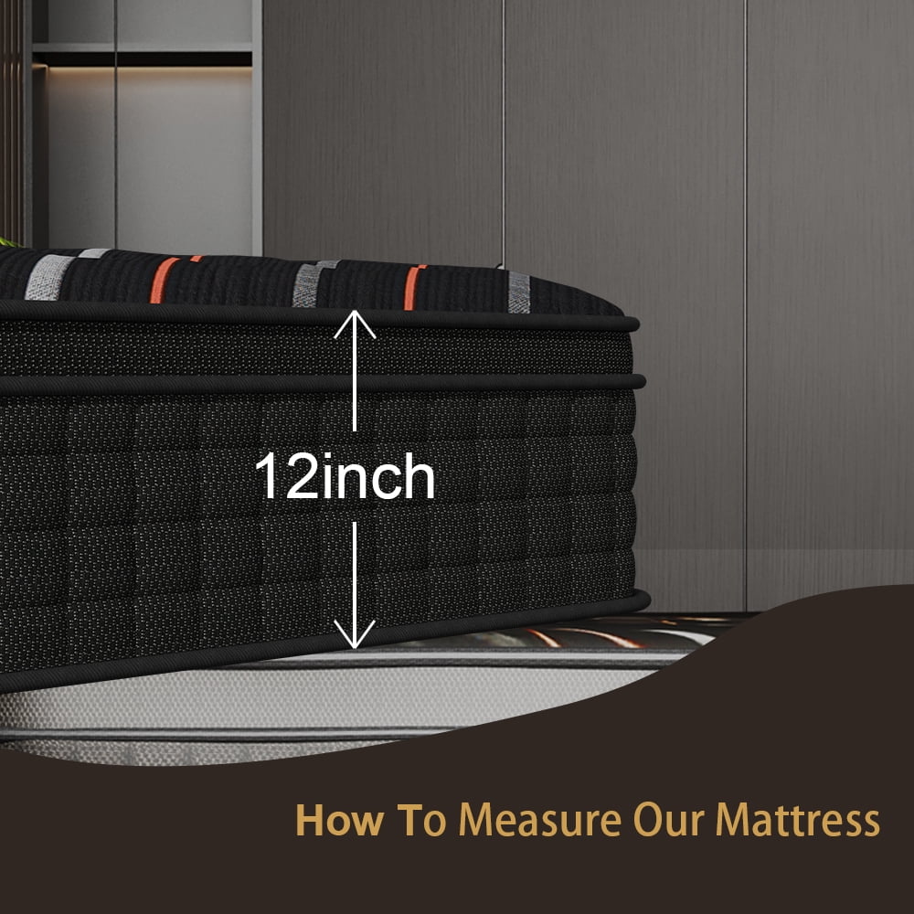 MRH Full 12 inch Euro Top Hybrid Mattress in a Box – Memory Foam & Individually Pocket Springs Medium Black
