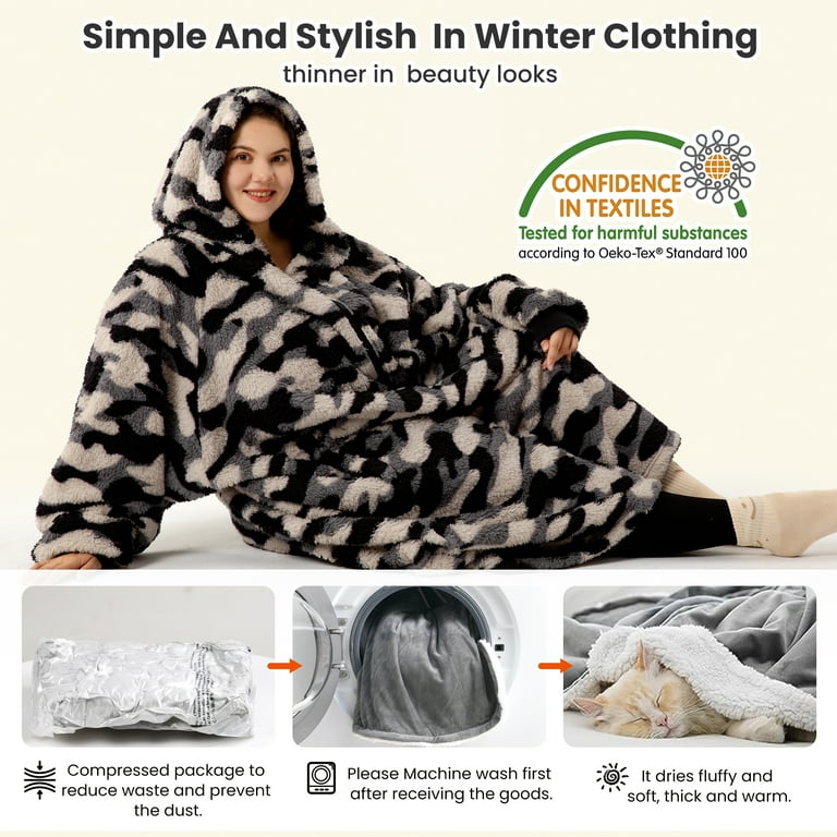 Winthome Coperta con Cappuccio Oversize (per 90-150KG), Coperta con Maniche e Cappuccio, Tasche, Felpa Gigante Comoda, per Donna Uomo, Regali di Natale, Risparmiare sulle Spese di Riscaldamento