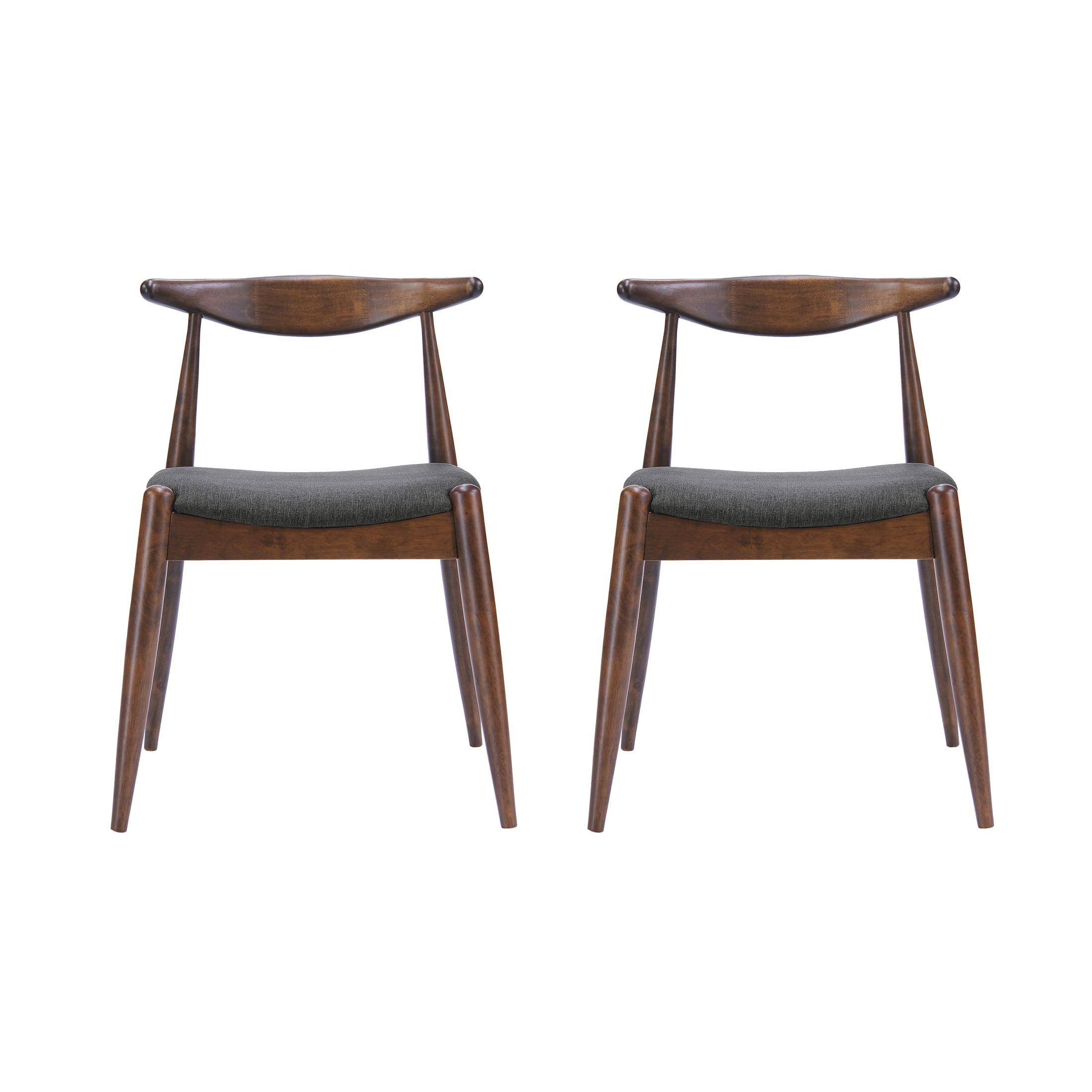 Aukfa Set of 2 Mid-Century Modern Dining Chairs, Upholstered Seat & Ergonomic Backrest Side Chairs, Rubberwood Frame, Dark Brown