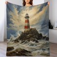thumbnail image 5 of Lighthouse Sunrise Coast Scenery Pale Blue Tan Soft Print Blanket Throw Blankets Warm Cozy Lightweight Couch Blanket Stuff Gifts for Women Girls Kids Mom Teens Boys, 5 of 8