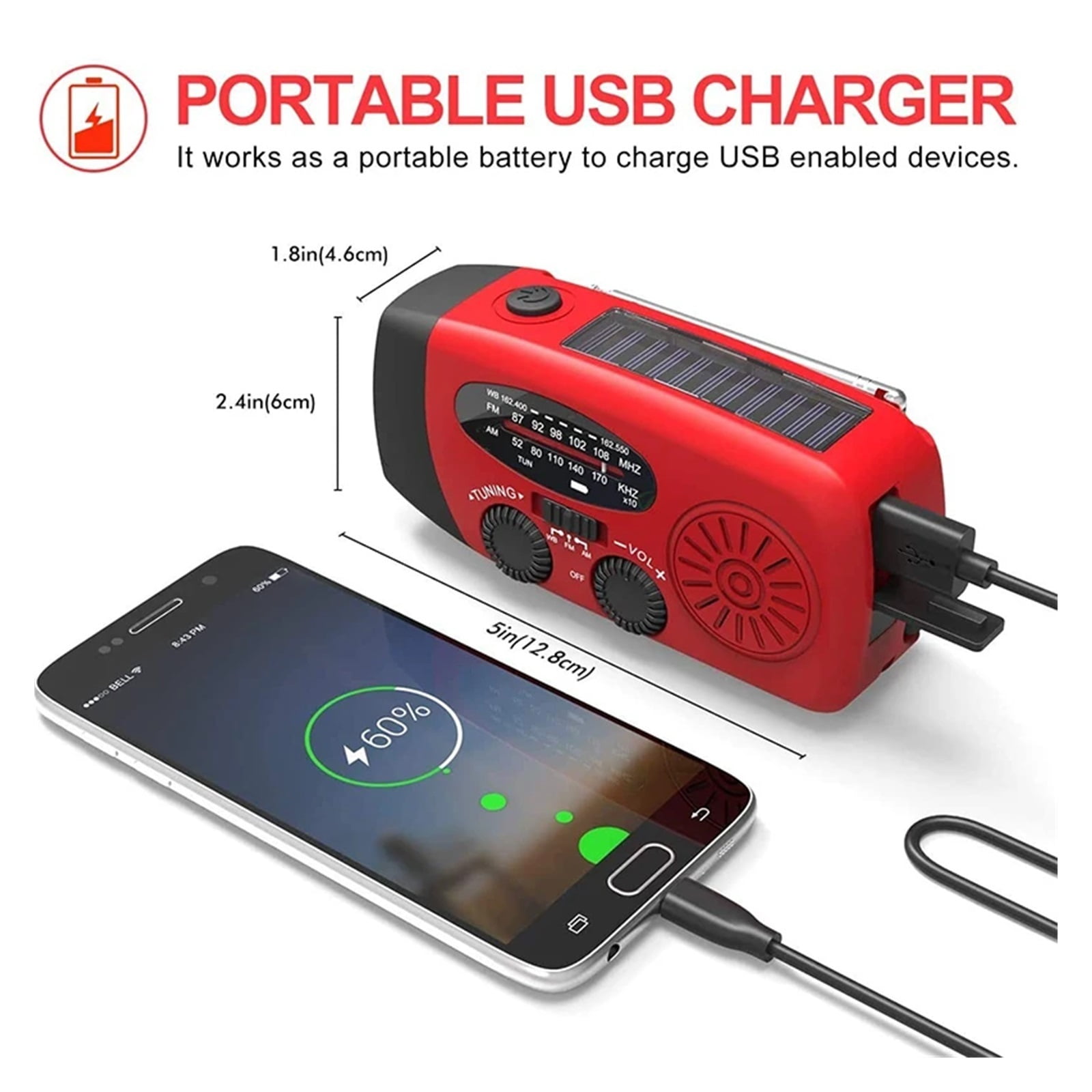 Multifunctional AM/FM/NOAA Portable Weather Radio Emergency Hand Crank Radio Power Bank Solar Charging with LED Flashlight ,Portable