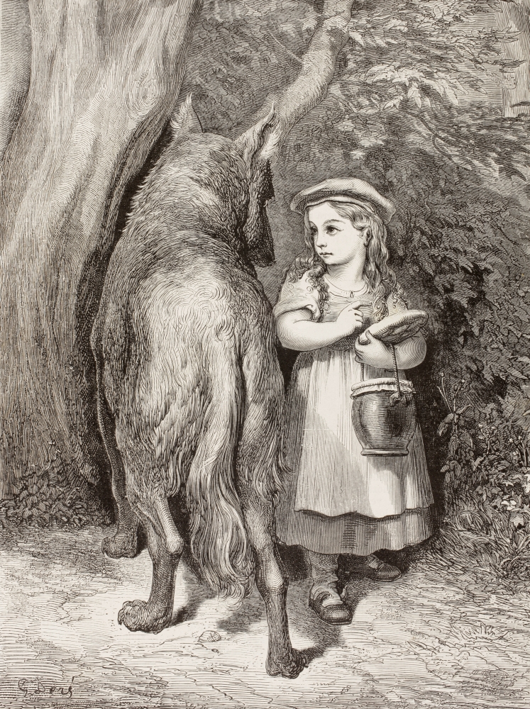 Scene From Little Red Riding Hood By Charles Perrault Little Red Riding Hood Meets The Wolf In The Forest And Tells Him She Is Going To Visit Her Grandmother After A Work By Gustave Dore From El Mundo