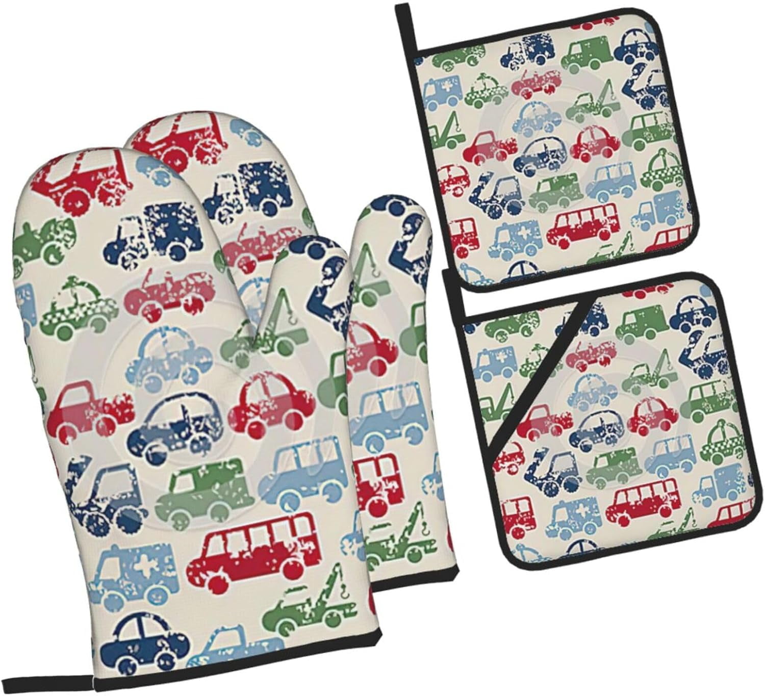 car. Oven Mitts and Pot Holders Sets for Kitchen 4 Pcs 7"X11" Heat Resistant Baking Cooking