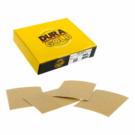 

Dura-Gold - Premium - 60 Grit Gold - 1/4 Sheet Hook & Loop or Clip On Sandpaper 5.5 x 4.5 - For Automotive & Wookworking Palm Sanders - Box of 16