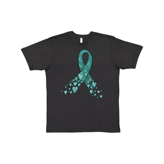 Inktastic Ovarian Cancer Awareness Teal Ribbon Made of Hearts T-Shirt