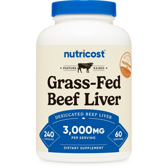 Nutricost Grass Fed Desiccated Beef Liver Supplement 240 Capsules, 3000mg (750mg Per Cap)