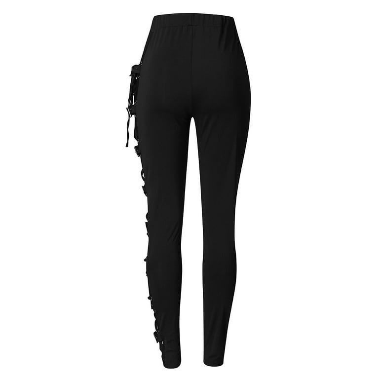 Black Gothic Pants for Women with Chains Cargo Pants Pants Buckle