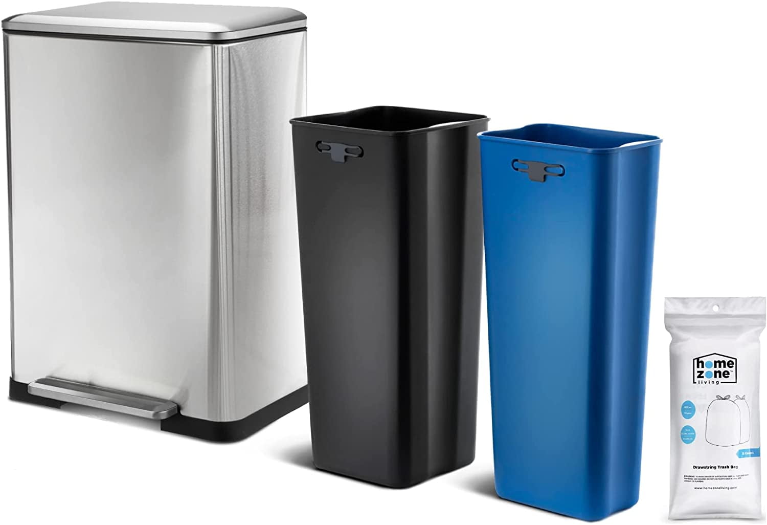 13 Gallon Dual Kitchen Trash Can, Dual Compartment Recycle Combo, Wide Body Stainless Steel