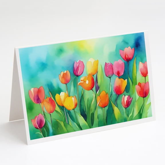 Tulips in Watercolor Greeting Cards and Envelopes Pack of 8 7 in x 5 in